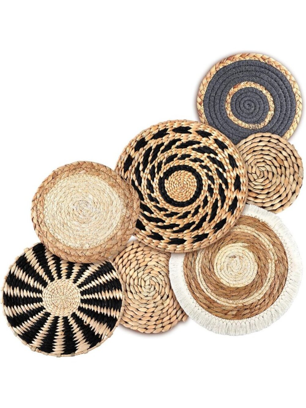 7 Pcs Boho Woven Seagrass Wall Baskets Set - Round Decorative Home Decor
